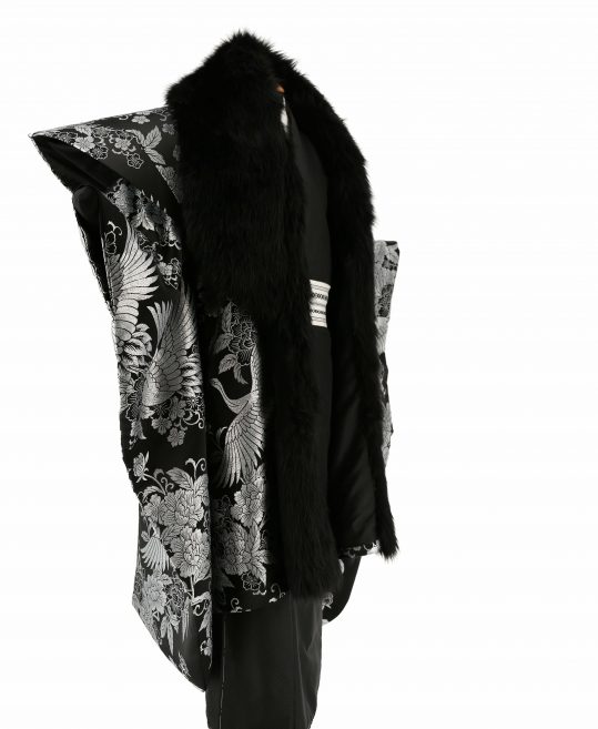 紋付袴レンタル・成人式・結婚式・卒業式【陣羽織】黒　銀の鶴と牡丹